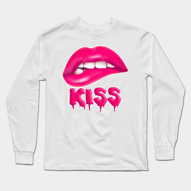 Lips 'Kiss' - Graphic Design Tee Long Sleeve T-Shirt by DankFutura